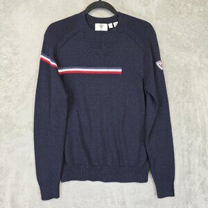 Rossignol Sweater Mens S Navy 100% Merino Wool Knit Pullover Ski Made Italy